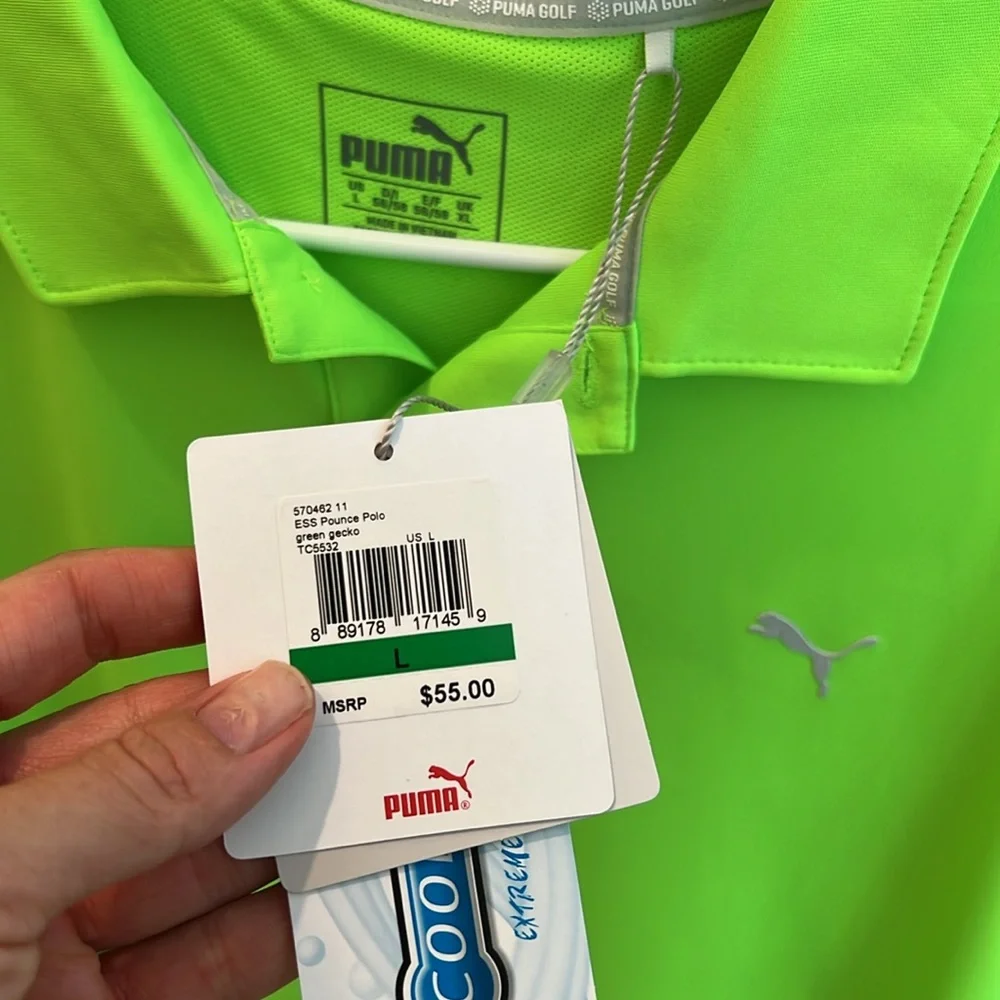 PUMA Men's Neon Green Polo Shirt - Picture 2 of 2